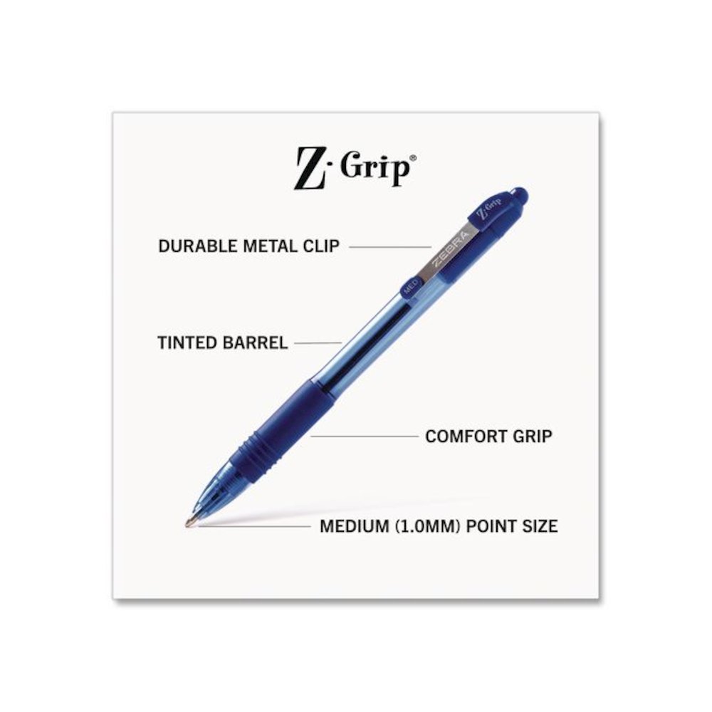 Z-Grip Ballpoint Pen, Retractable, Medium 1 mm, Blue Ink and Barrel, 48/Pack. Picture 5