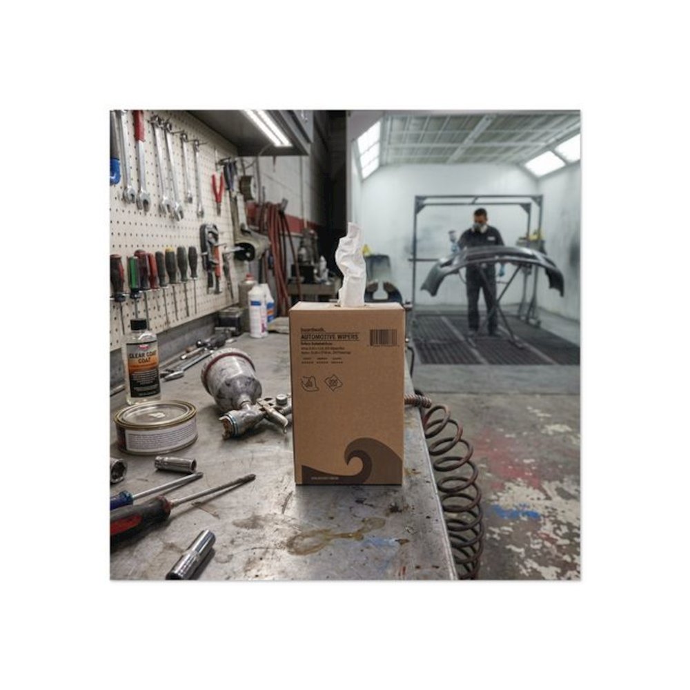 Automotive Shop Towels, 10.63 x 20.47, Unscented, White, 200/Box, 8 Boxes/Carton. Picture 6