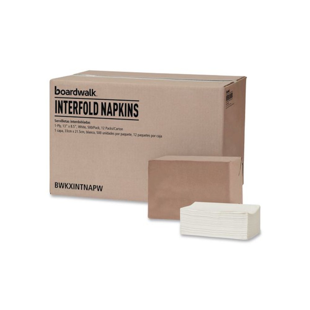 Interfold Dispenser Napkins, 1-Ply, 13 x 8.5, White, 500/Pack, 12 Packs/Carton. Picture 1