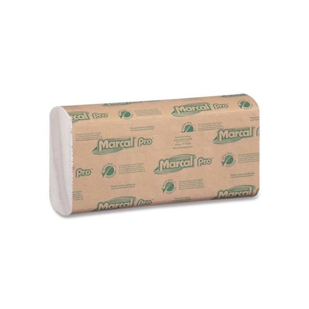 100% Recycled Folded Paper Towels, 1-Ply, 12.88  x 10.13, Natural, 150/Pack, 16 Packs/Carton. Picture 2