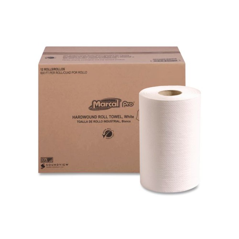 100% Recycled Hardwound Roll Paper Towels, 1-Ply, 7.88" x 350 ft, White, 12 Rolls/Carton. Picture 2