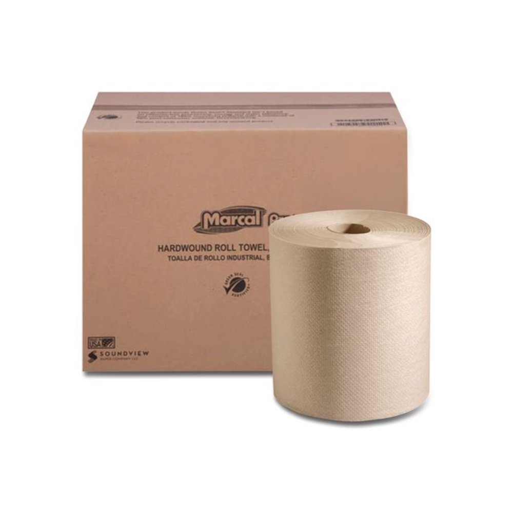 100% Recycled Hardwound Roll Paper Towels, 1-Ply, 7.88" x 800 ft, Natural, 6 Rolls/Carton. Picture 1