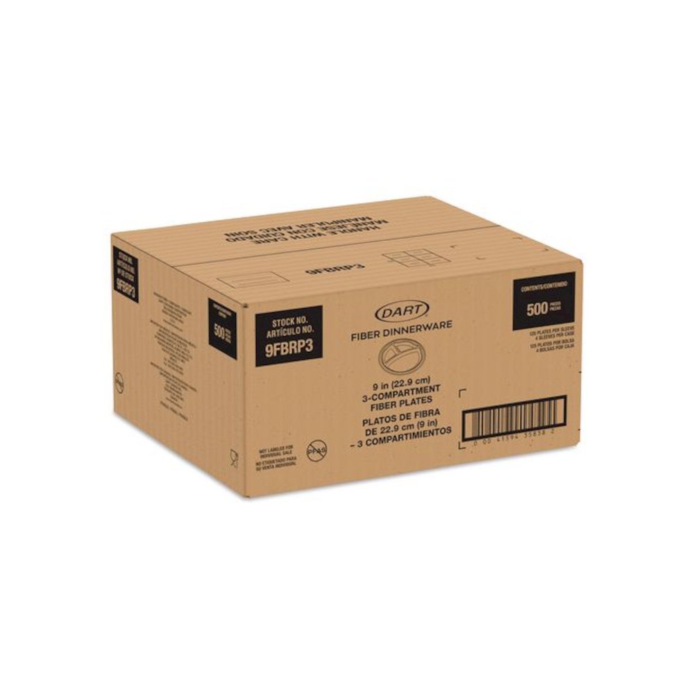 Compostable Molded Fiber Dinnerware, ProPlanet Seal, 3-Compartment Plate, 9" dia, Natural, 500/Carton. Picture 3