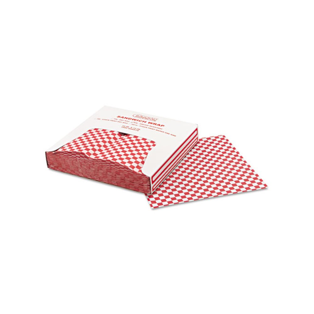 Grease-Resistant Paper Wrap/Liners, 12 x 12, Red Check, 1000/Box, 5 Boxes/Carton. Picture 4