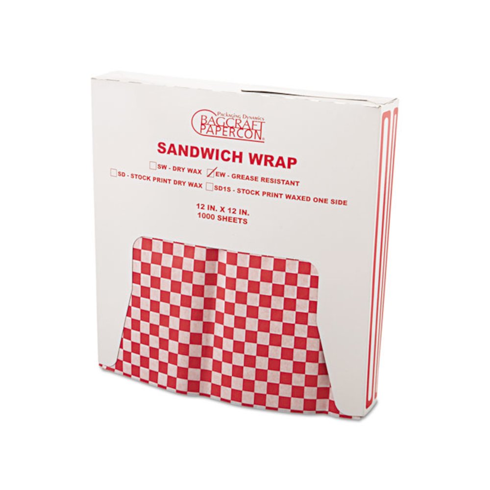 Grease-Resistant Paper Wrap/Liners, 12 x 12, Red Check, 1000/Box, 5 Boxes/Carton. Picture 2