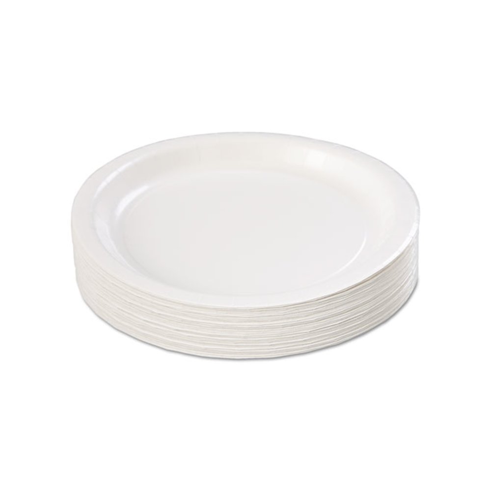 Coated Paper Dinnerware, Plate, 9" dia, White, 50/Pack, 10 Packs/Carton. Picture 4