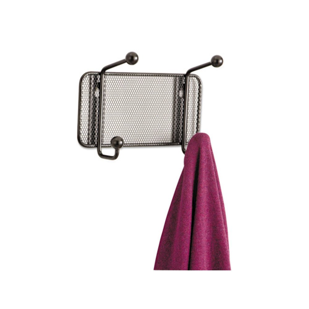 Onyx Mesh Wall Racks, 2-Hook, 8.5w x 3d x 5.5h, Black. Picture 1