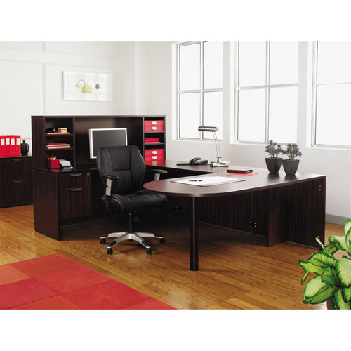 Alera Valencia Series D-Top Desk, 71" x 35.5" x 29.63", Mahogany. Picture 6