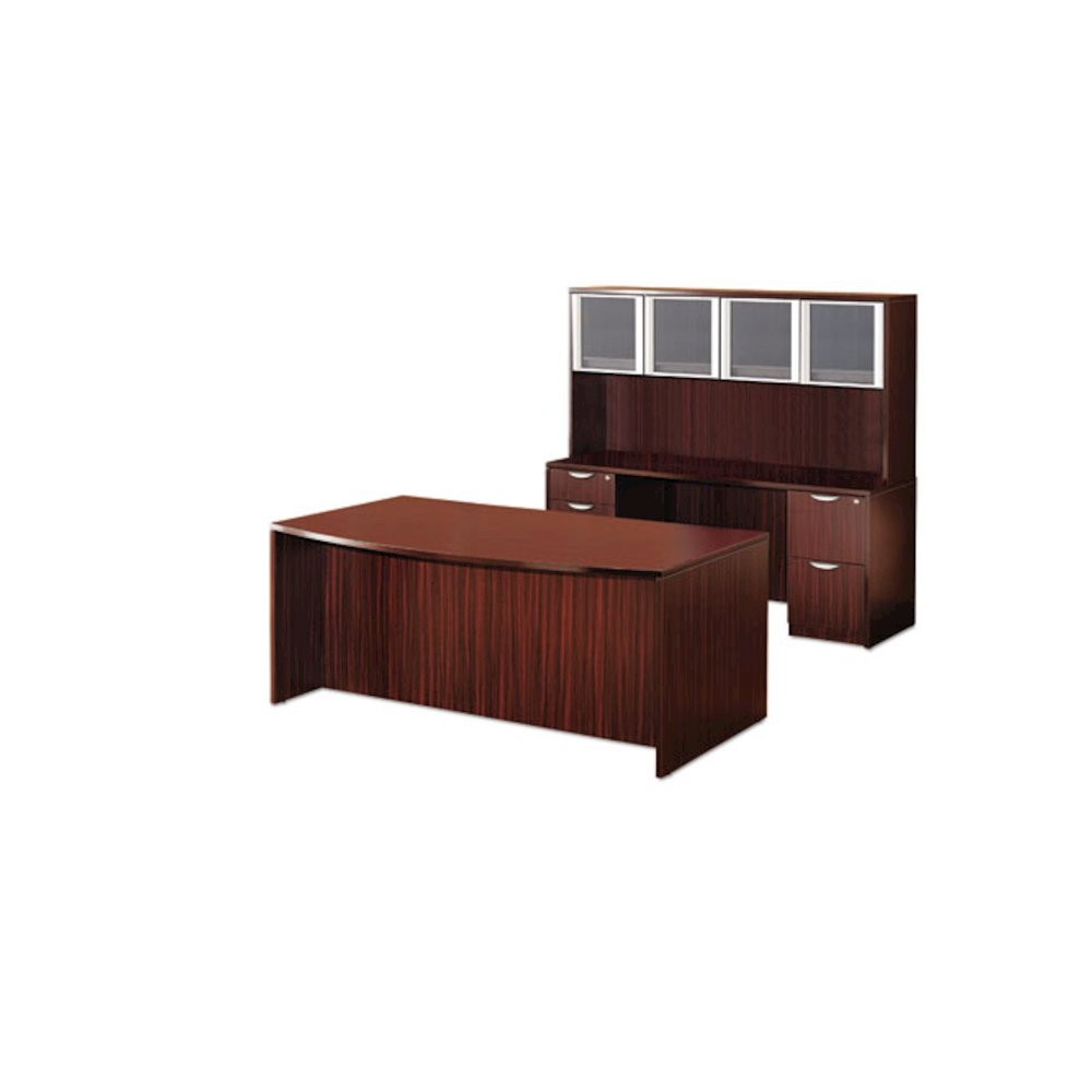 Alera Valencia Series Bow Front Desk Shell, 71" x 41.38" x 29.63", Mahogany. Picture 3