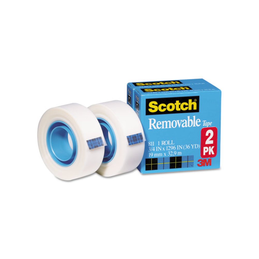 Removable Tape, 1" Core, 0.75" x 36 yds, Transparent, 2/Pack. Picture 1