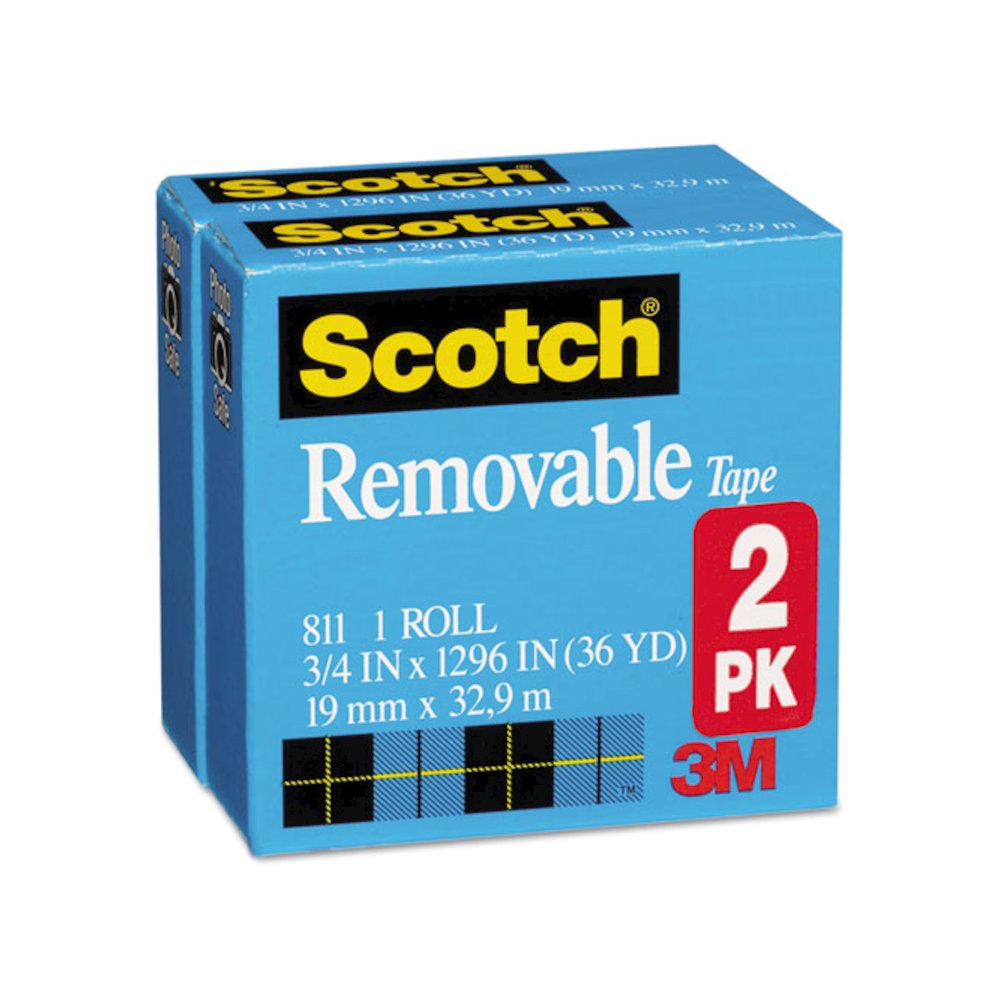Removable Tape, 1" Core, 0.75" x 36 yds, Transparent, 2/Pack. Picture 5
