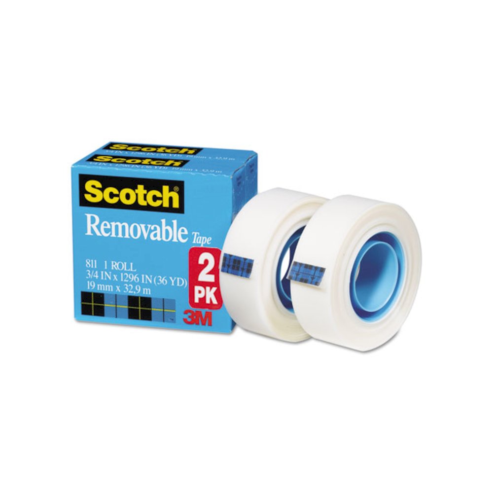 Removable Tape, 1" Core, 0.75" x 36 yds, Transparent, 2/Pack. Picture 4