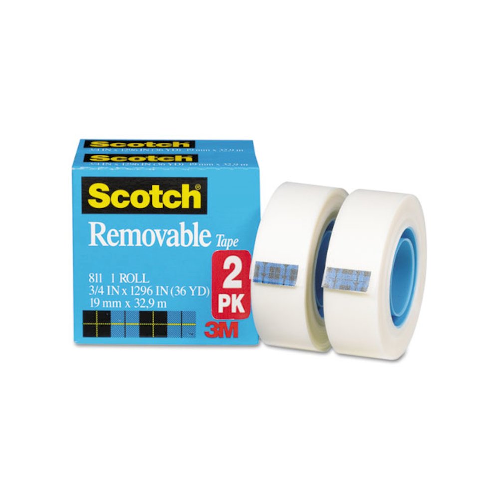 Removable Tape, 1" Core, 0.75" x 36 yds, Transparent, 2/Pack. Picture 2