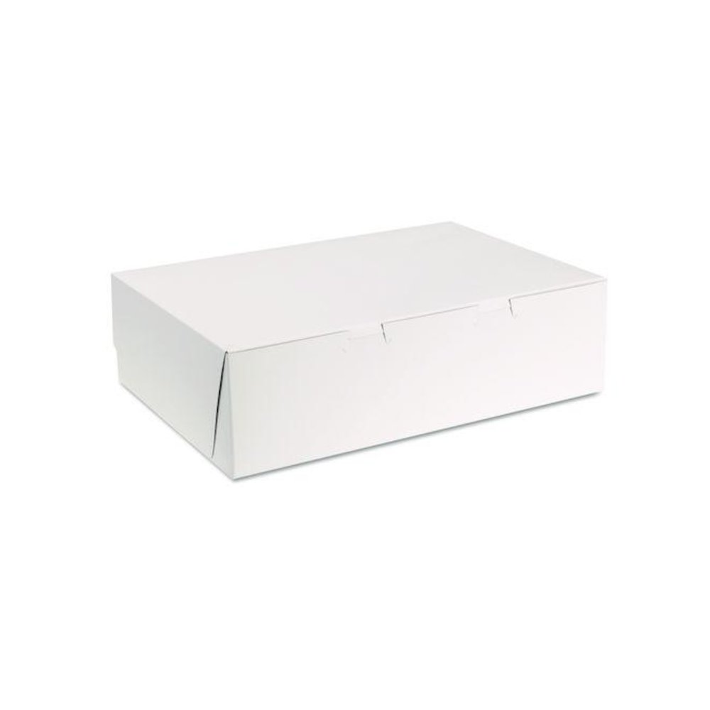 White One-Piece Non-Window Bakery Boxes, 1/4-Sheet Cake Box, 14 x 10 x 4, White, Paper, 100/Carton. Picture 1