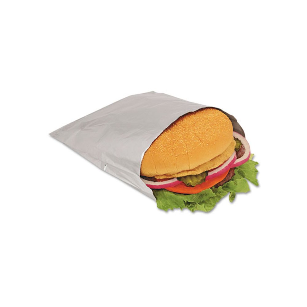 Foil Single-Serve Bags, Unlabeled Burger, 6" x 0.75" x 6.5", Silver, 1,000/Carton. Picture 1