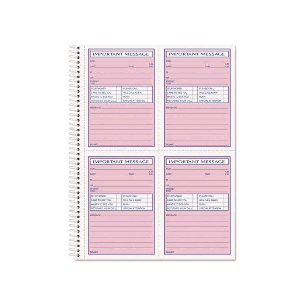 Telephone Message Book with Fax/Mobile Section, Two-Part Carbonless, 3.88 x 5.5, 4 Forms/Sheet, 200 Forms Total. Picture 1