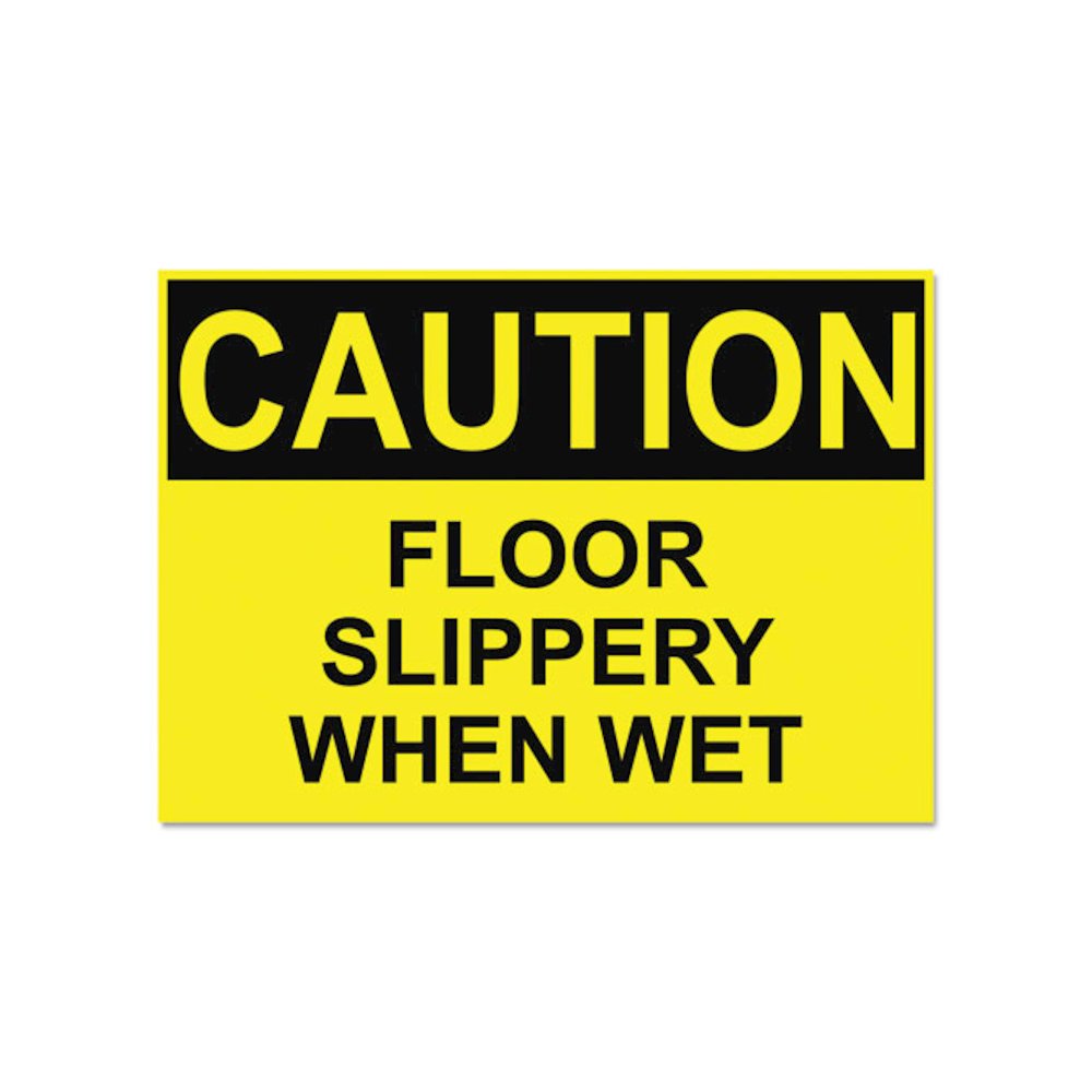 OSHA Safety Signs, CAUTION SLIPPERY WHEN WET, Yellow/Black, 10 x 14. Picture 1