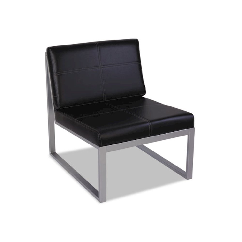 Alera Ispara Series Armless Chair, 26.57" x 30.71" x 31.1", Black Seat, Black Back, Silver Base. Picture 1