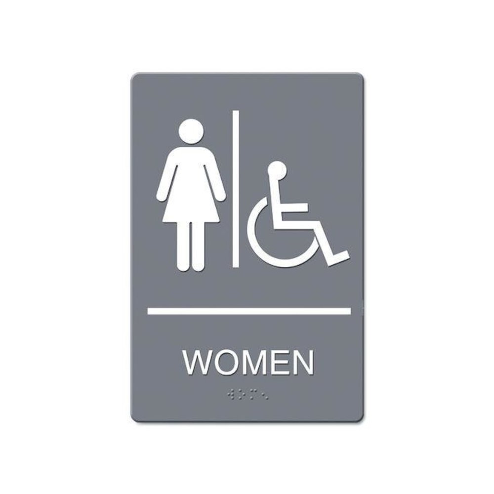 ADA Sign, Women Restroom Wheelchair Accessible Symbol, Molded Plastic, 6 x 9. Picture 1