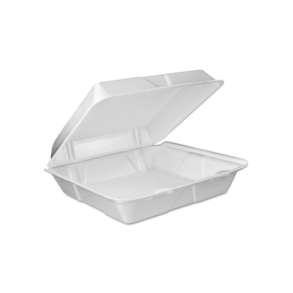 Foam Hinged Lid Container, Vented Lid, 9 x 9.4 x 3, White, 100/Pack, 2 Packs/Carton. Picture 1
