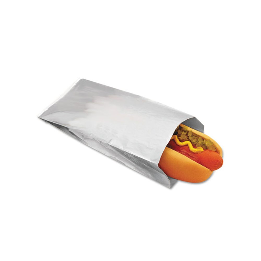 Foil Single-Serve Bags, Unlabeled Hot Dog, 3.5" x 1.5" x 8.5", Silver, 1,000/Carton. Picture 1