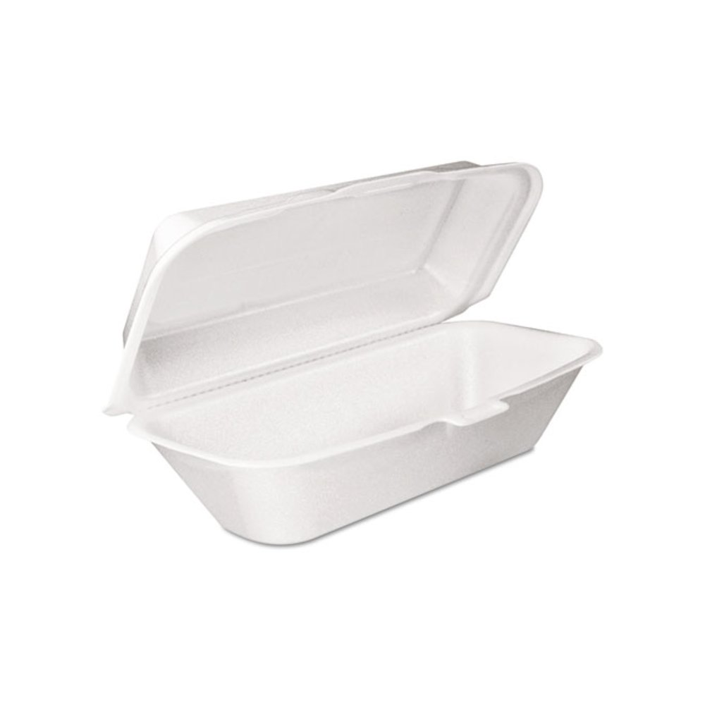 Foam Hinged Lid Container, Hoagie Container with Removable Lid, 5.3 x 9.8 x 3.3, White, 125/Bag, 4 Bags/Carton. Picture 1