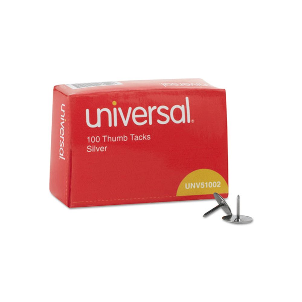 Thumb Tacks, Steel, Silver, 0.31", 100/Box. Picture 1