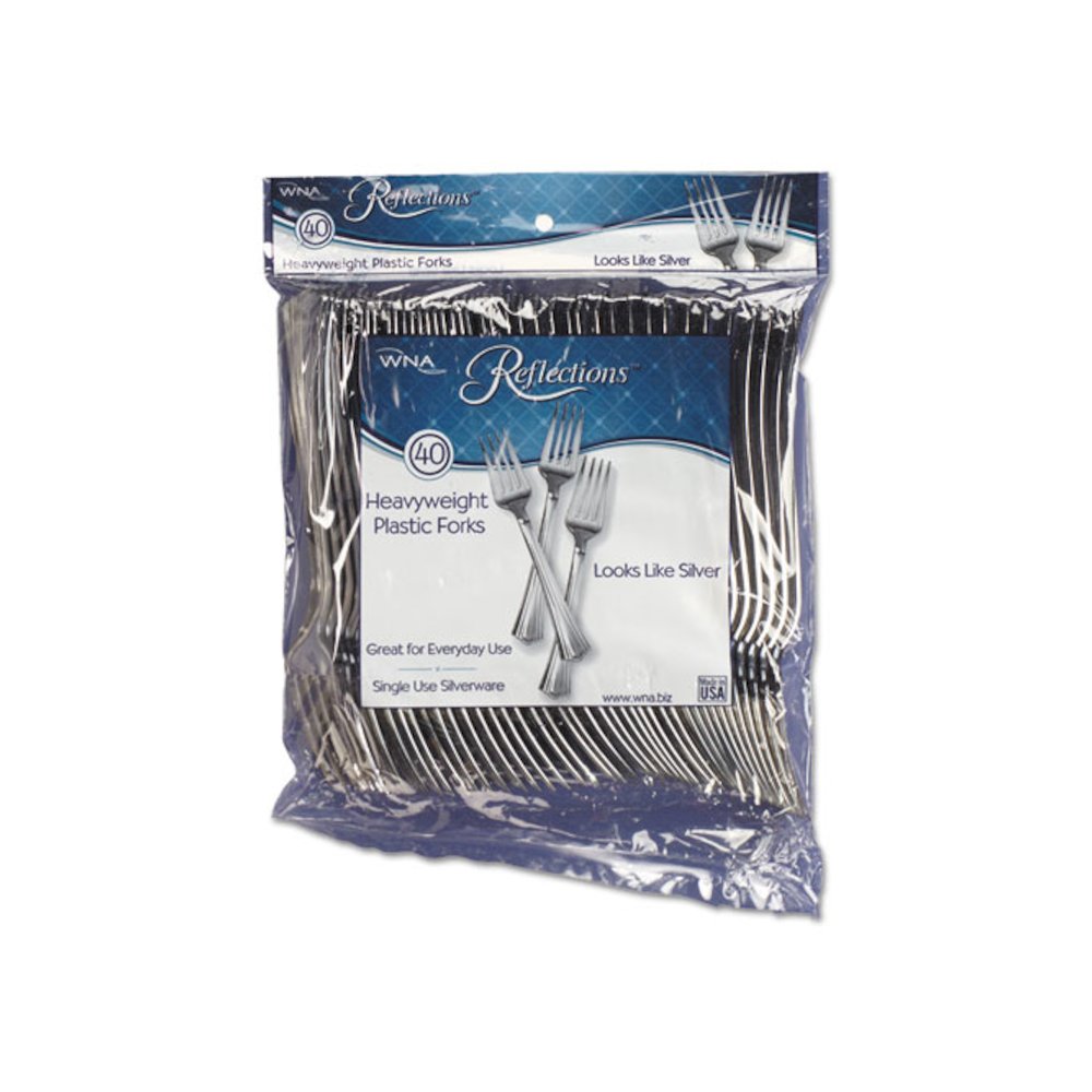 Reflections Heavyweight Plastic Utensils, Fork, Silver, 40/Pack. Picture 1