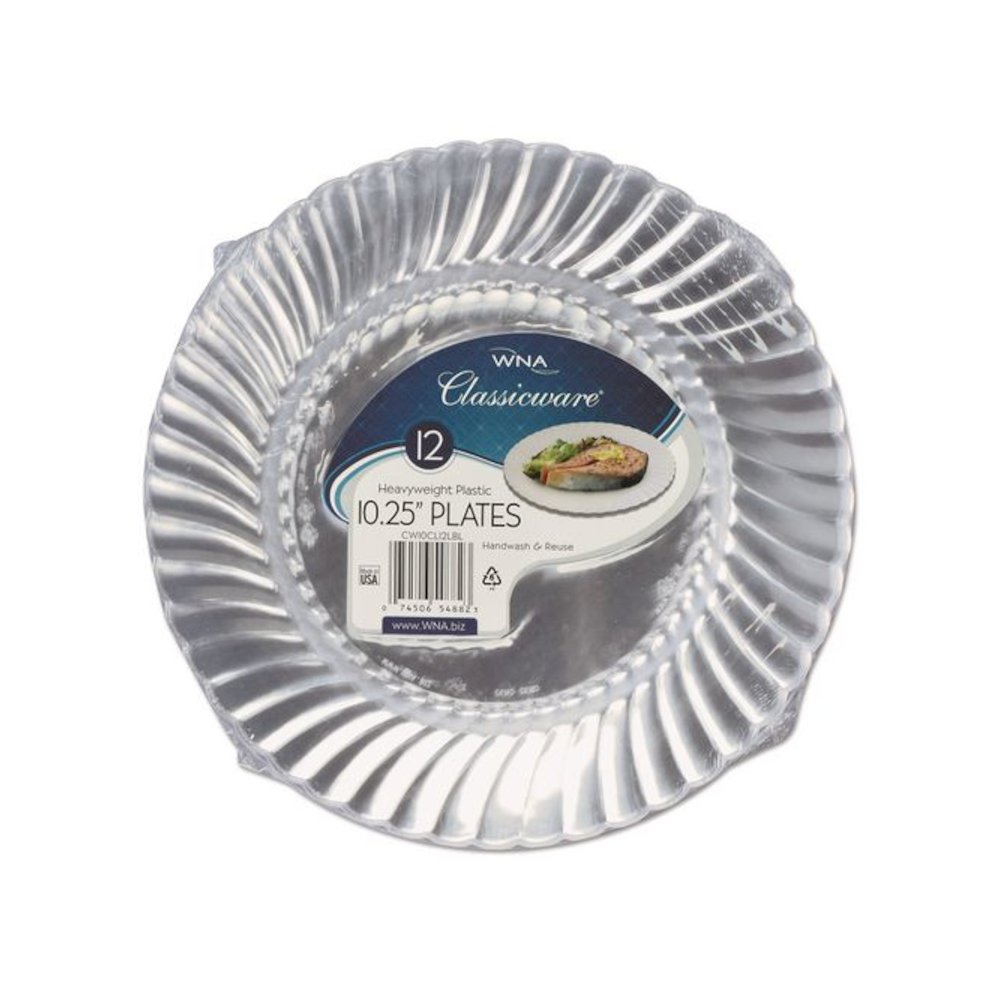 Classicware Plastic Dinnerware Plates, 10.25" dia, Clear, 12/Pack. Picture 1