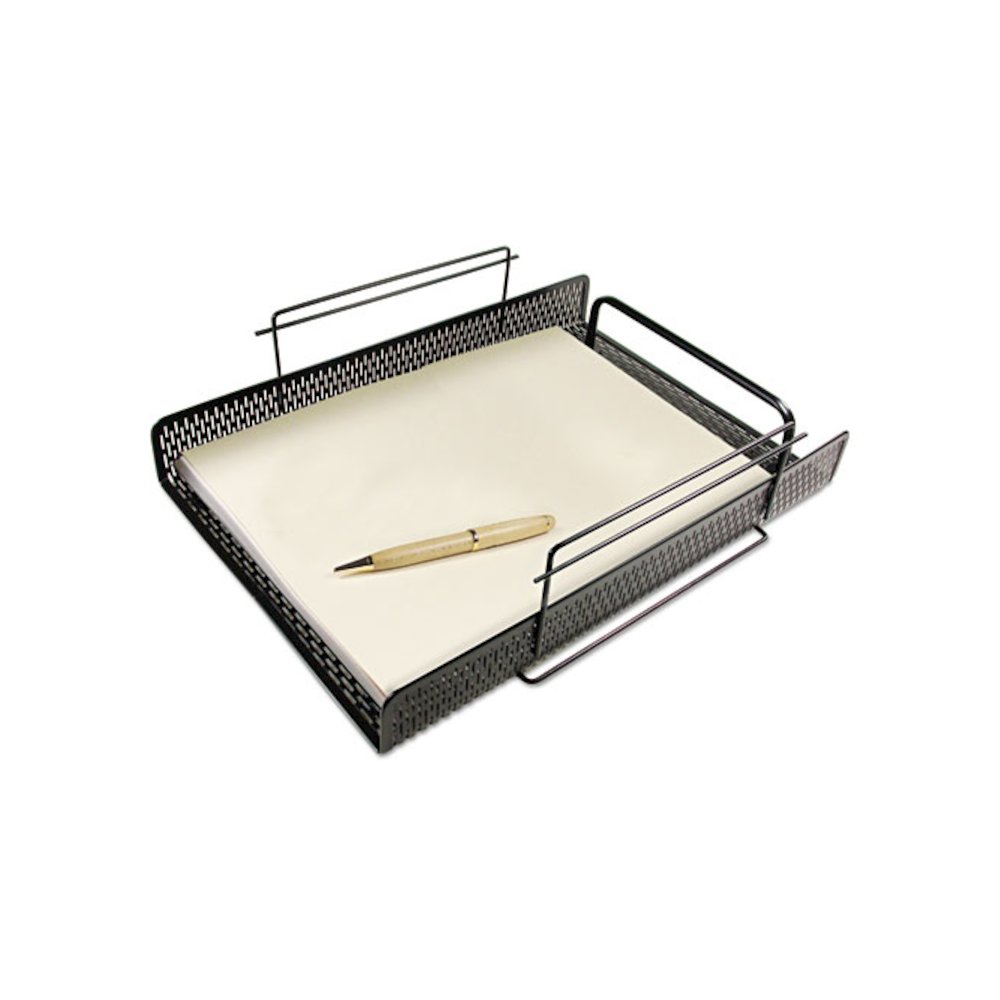 Urban Collection Punched Metal Letter Tray, 1 Section, Letter Size Files, 10" x 13.75" x 3.5", Black. Picture 1