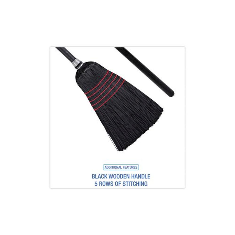 Flagged Tip Poly Bristle Janitor Brooms, 10 x 58.5, Wood Handle, Natural/Black, 12/Carton. Picture 9