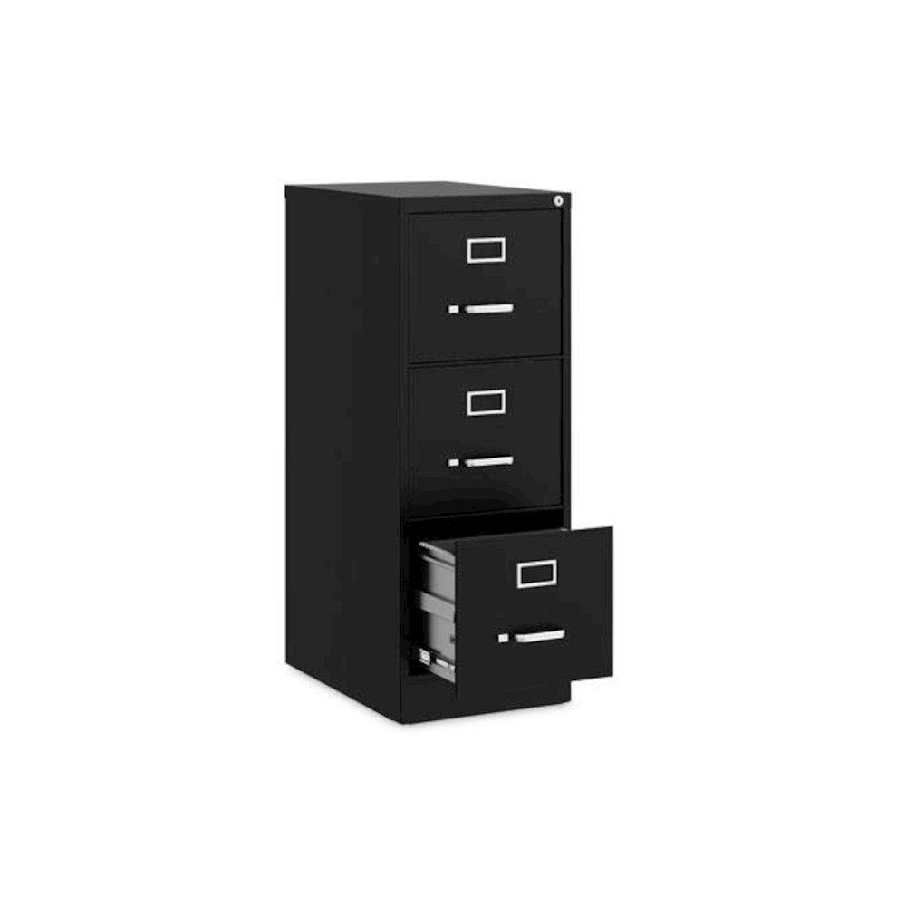 Three-Drawer Economy Vertical File, Letter-Size File Drawers, 15" x 22" x 40.19", Black. Picture 2