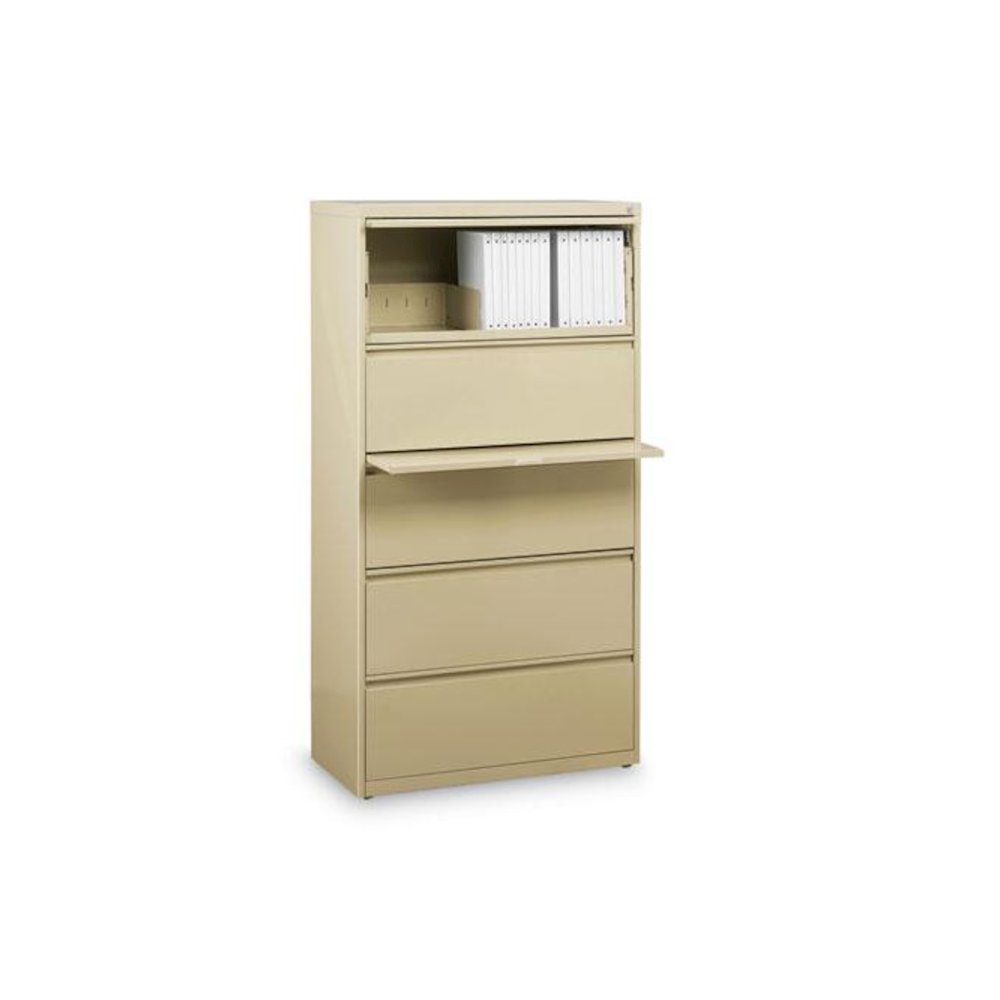 Lateral File, Five Legal/Letter/A4-Size File Drawers, 30" x 18.62" x 67.62", Putty. Picture 4