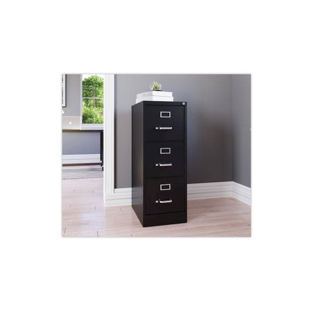 Three-Drawer Economy Vertical File, Letter-Size File Drawers, 15" x 22" x 40.19", Black. Picture 3