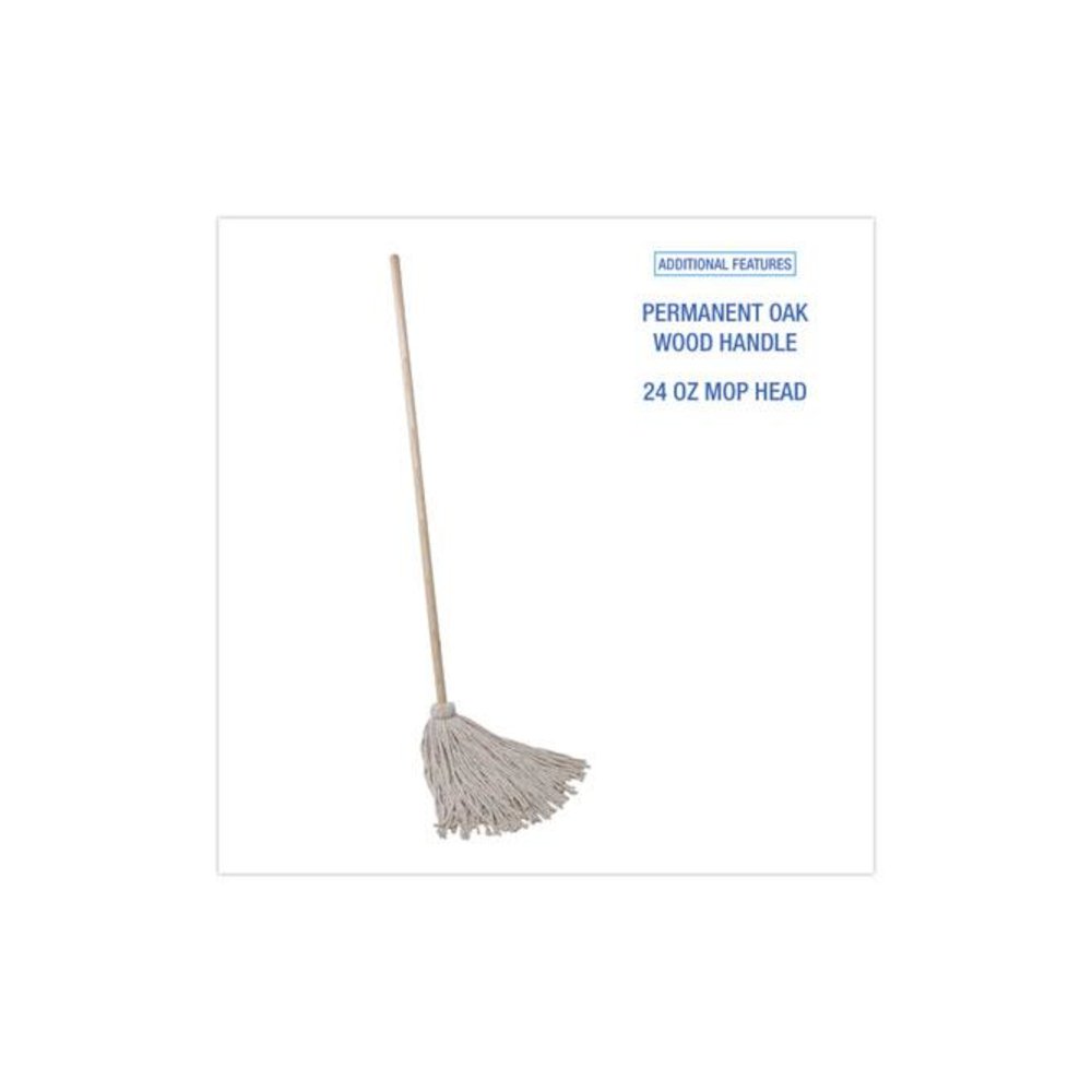 Handle/Deck Mops, #24 White Cotton Head, 54" Natural Wood Handle, 6/Pack. Picture 10
