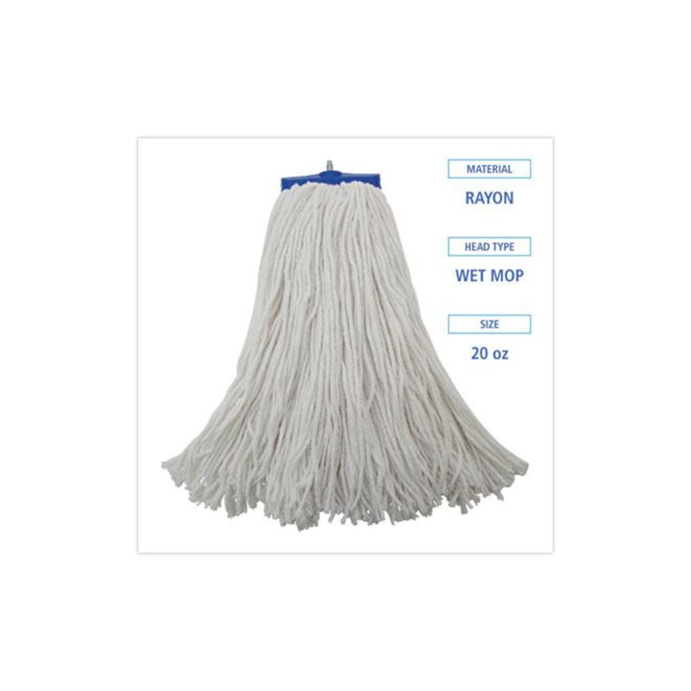 Mop Head, Economical Lie-Flat Head, Rayon Fiber, 20 oz, White, 12/Carton. Picture 11