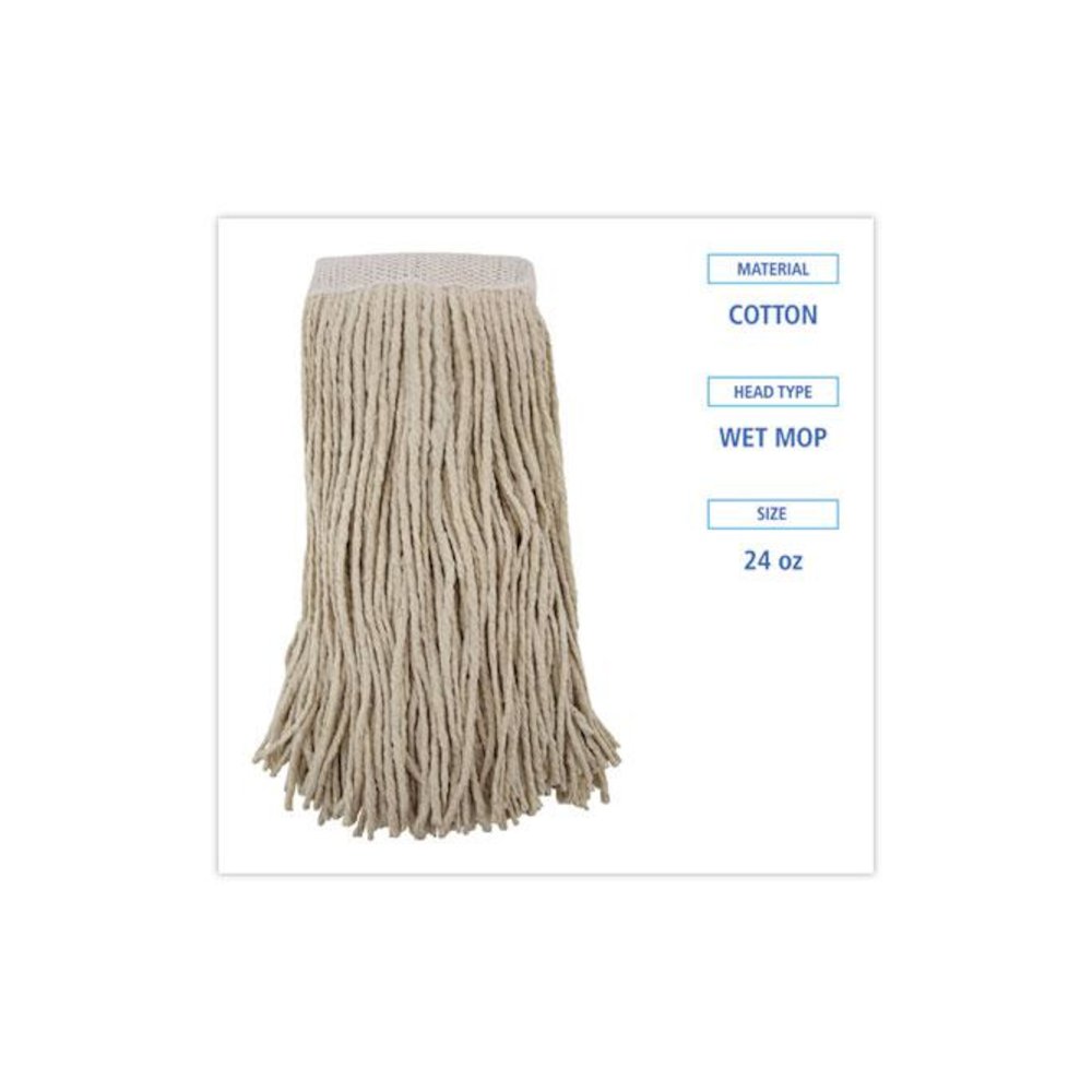 Mop Head, Premium Saddleback Head, Cotton Fiber, 24 oz, White, 12/Carton. Picture 17