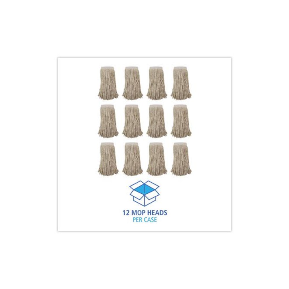 Mop Head, Premium Saddleback Head, Cotton Fiber, 24 oz, White, 12/Carton. Picture 16