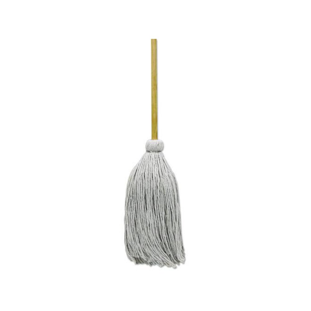 Cotton Deck Mop, #32 White Cotton Head, 50" Wood Handle, 6/Carton. Picture 1
