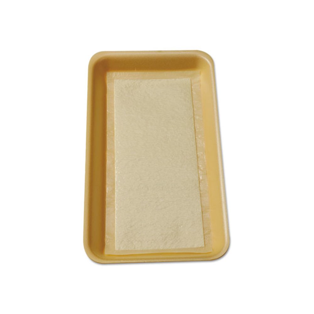 Meat Tray Pads, 6 x 4.5, White/Yellow, Paper, 1,000/Carton. Picture 1