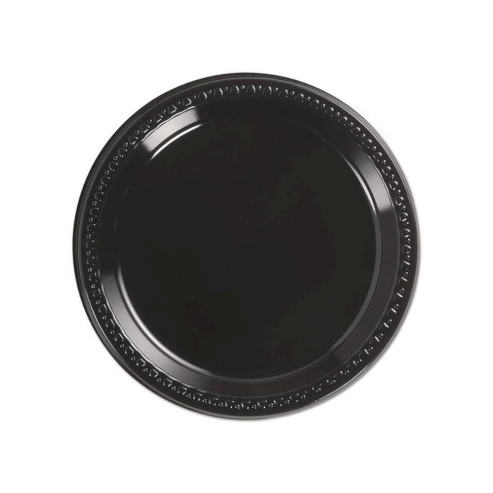 Heavyweight Plastic Plates, 9" dia, Black, 125/Pack, 4 Packs/Carton. Picture 1