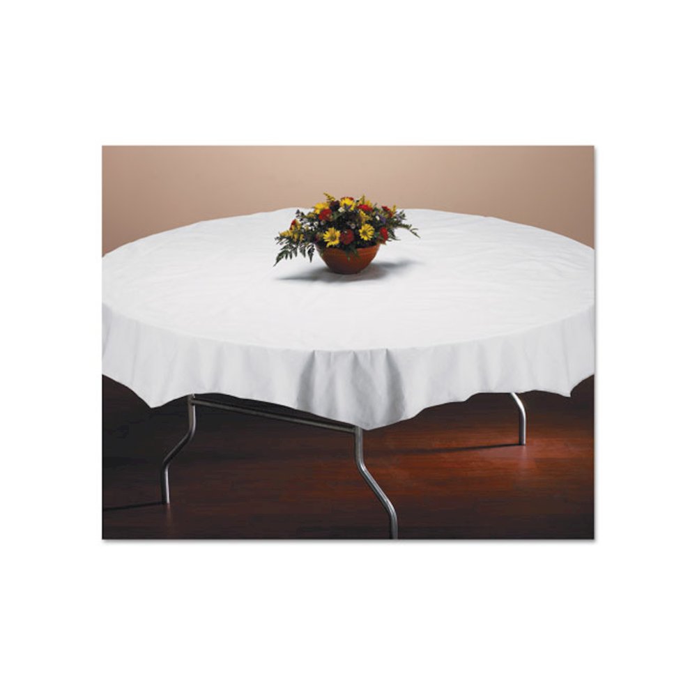 Tissue/Poly Tablecovers, 82" Diameter, White, 25/Carton. Picture 3