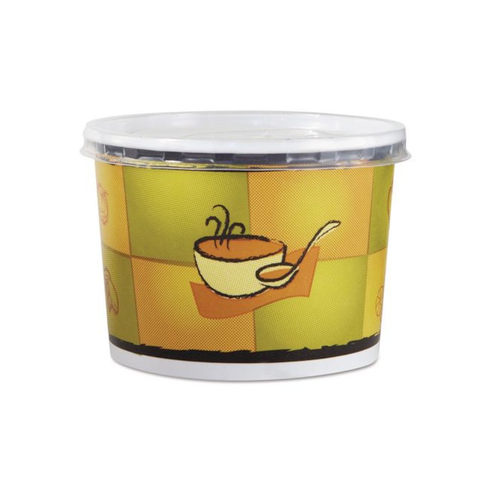 Streetside Squat Paper Food Container with Lid, Streetside Design, 12 oz, 250/Carton. Picture 1