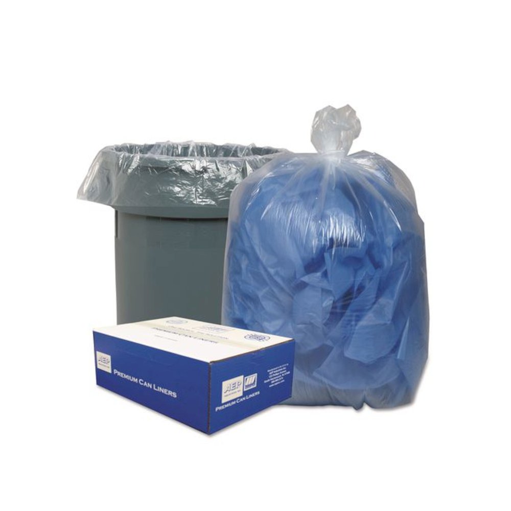 Linear Low-Density Can Liners, 56 gal, 0.9 mil, 43" x 47", Clear, 10 Bags/Roll, 10 Rolls/Carton. Picture 1