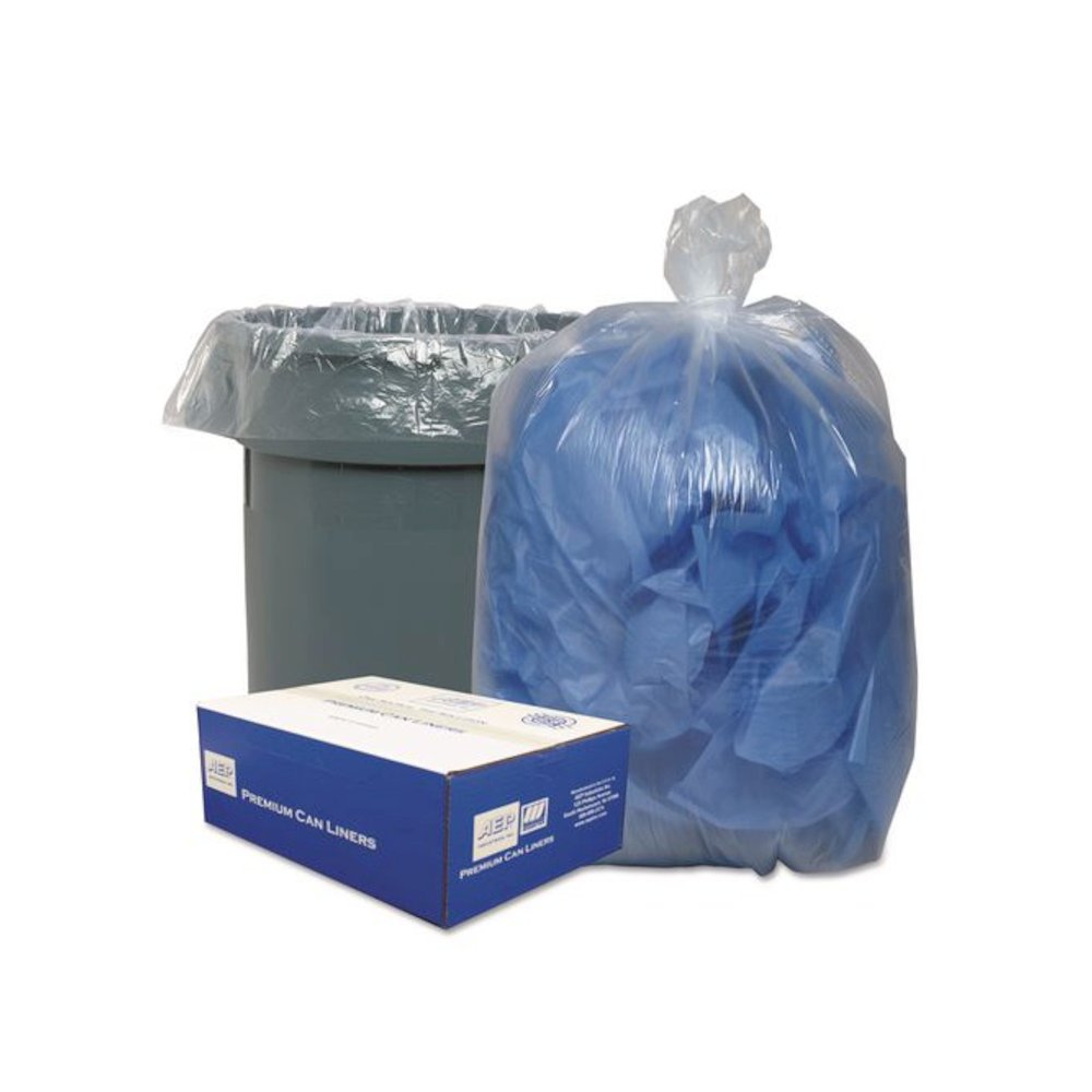 Linear Low-Density Can Liners, 45 gal, 0.63 mil, 40" x 46", Clear, 25 Bags/Roll, 10 Rolls/Carton. Picture 1