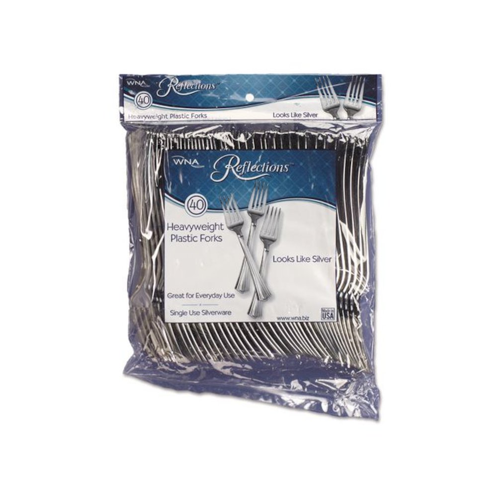 Reflections Heavyweight Plastic Utensils, Fork, Silver, 40/Pack, 8 Packs/Carton. Picture 1