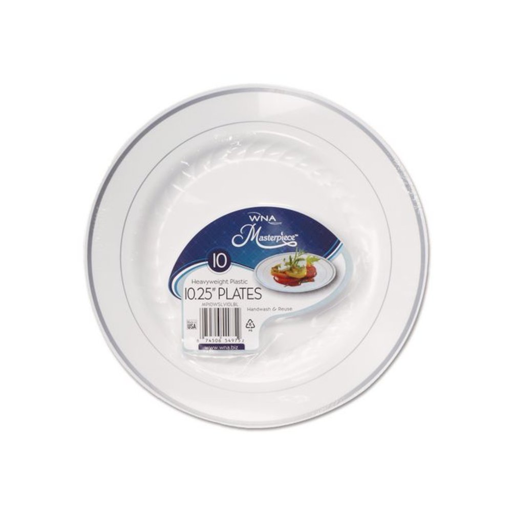 Masterpiece Plastic Plates, 10.25" dia, White/Silver, 10/Pack, 12 Packs/Carton. Picture 1