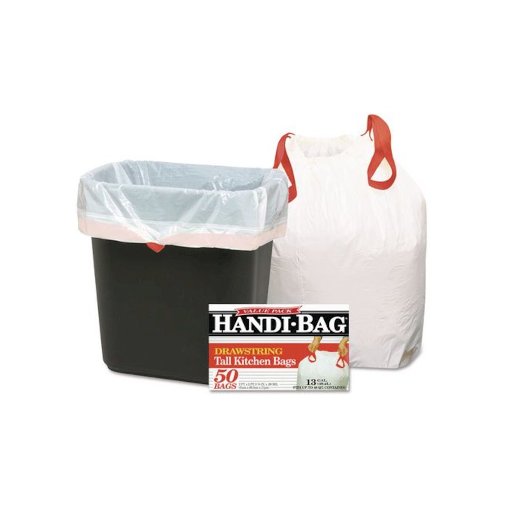Drawstring Kitchen Bags, 13 gal, 24" x 27.4", White, 50 Bags/Box, 6 Boxes/Carton. Picture 1