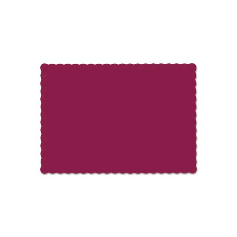 Placemats, Smooth Surface, Scalloped Edges, 13.5" x 9.5", Burgundy, 1,000/Carton. Picture 1