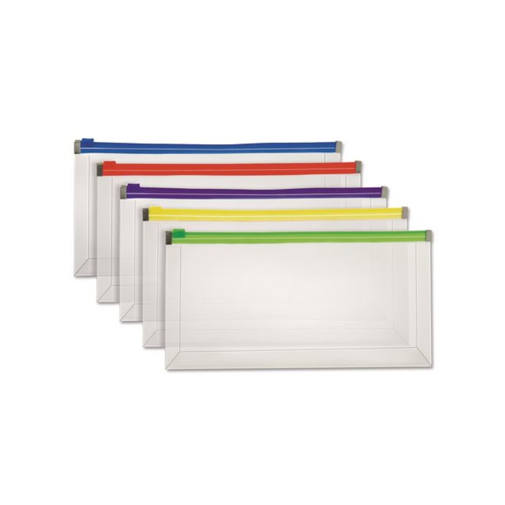Poly Zip Check Envelope, Zipper Closure, 10.13 x 5.13, Assorted Colors, 5/Pack. Picture 1